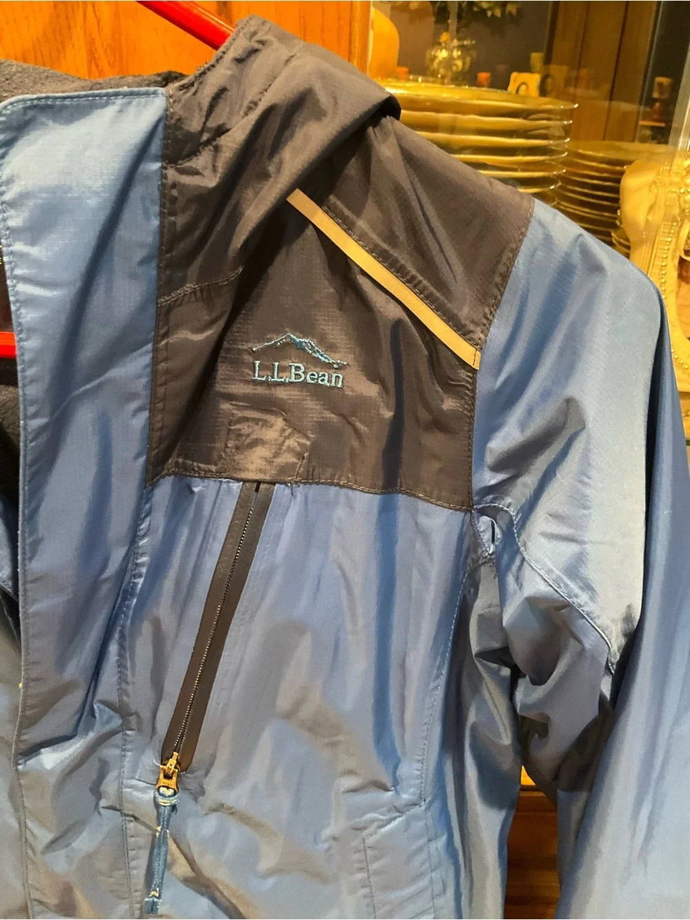 L.L. Bean Kids Blue and Navy Hooded Rain Jacket Coat 8
